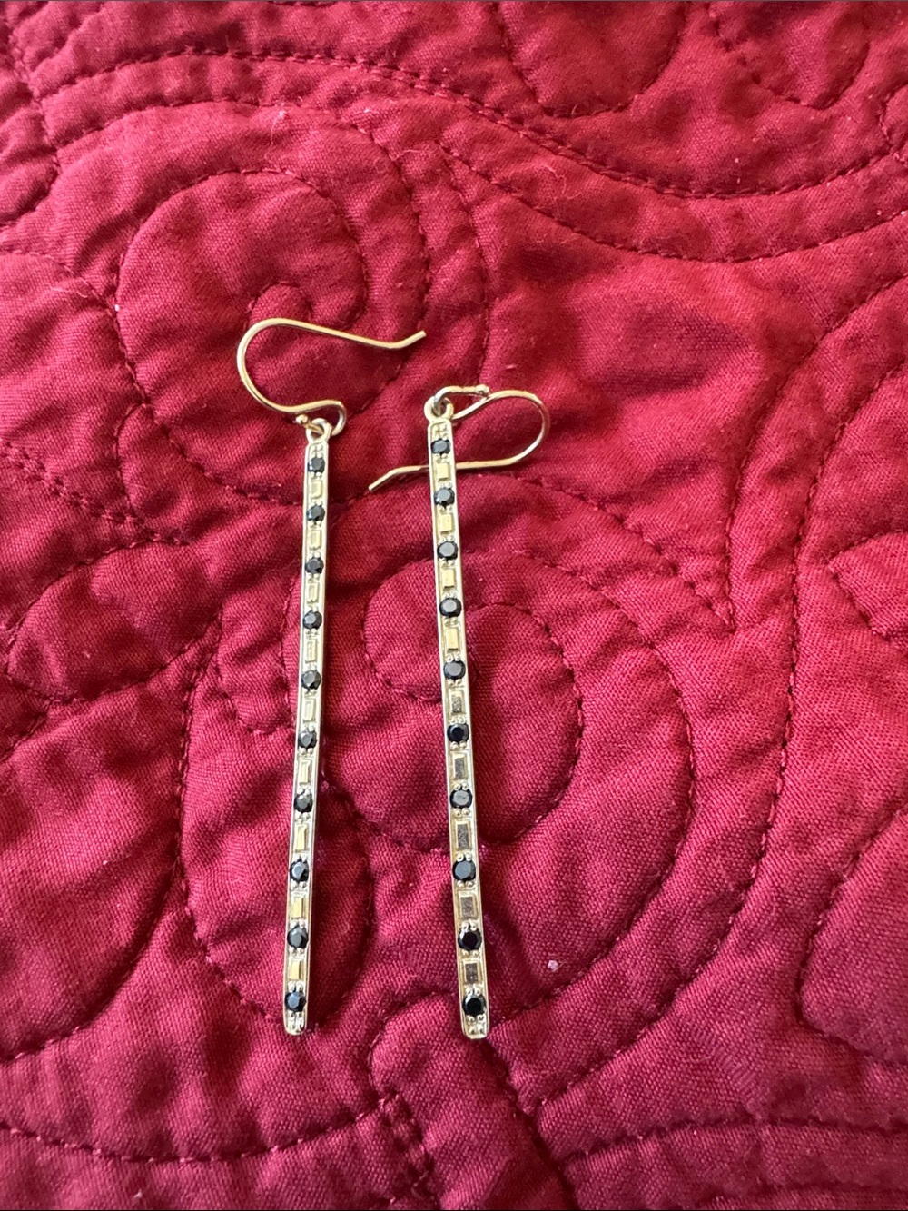 Melinda Maria Gold-Tone Dangle Earrings with Black Stones
